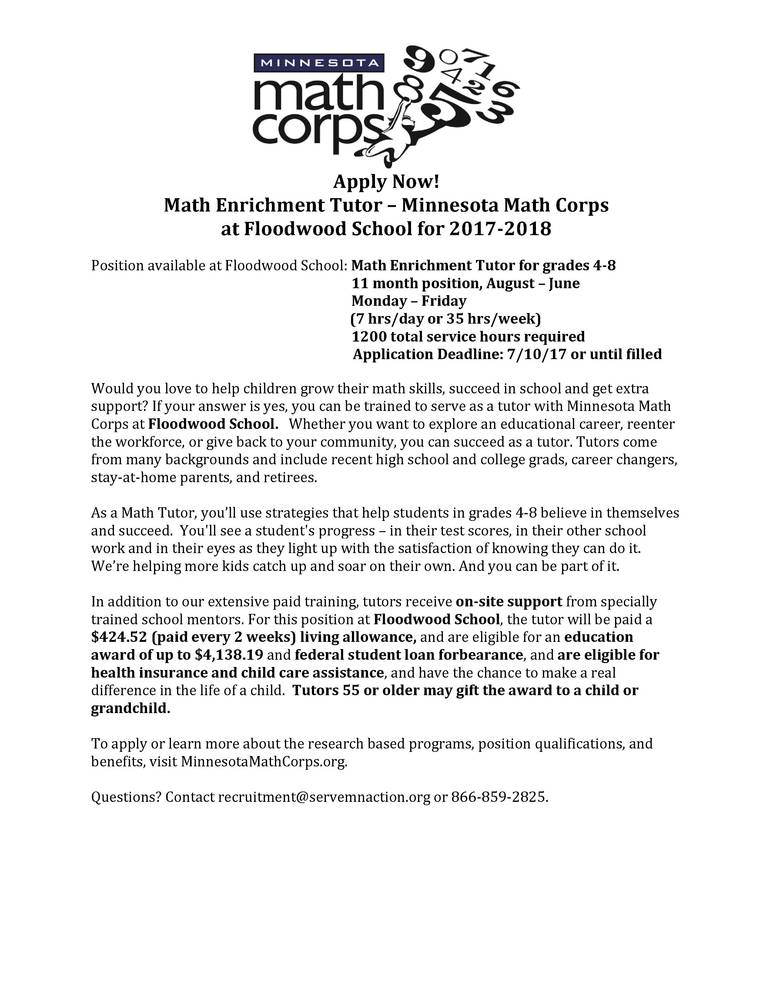 Math Tutor Wanted for 2017-2018